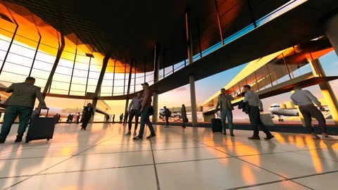 Passengers inside the airport passenger terminal Stock Footage 340247937