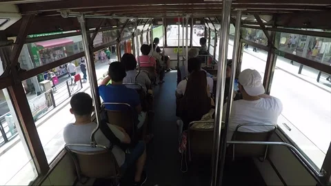 Passengers inside Double Deck Tram, Road Traffic, Wan Chai Street, Hong Kong 库存影片 259726676