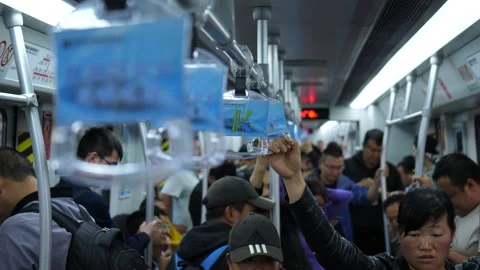 Passengers inside the subway train, Kunming, Yunnan, China on September 2, Stock Footage 217676489