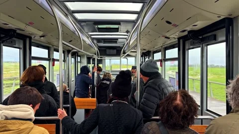 Passengers Inside Tourist Shuttle Bus During Sightseeing Excursion Ride Stock Footage 336731632