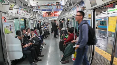 Passengers inside of train in subway, Tokyo, Japan Stock Footage 46208419