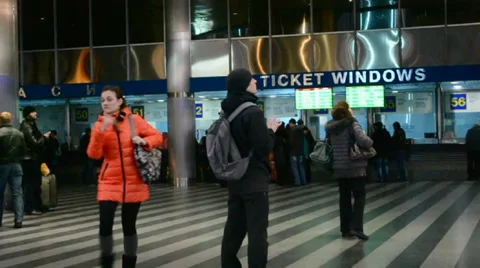 Passengers, Kiev Central Railway Station in Kiev, Ukraine. Stock Footage 34796565