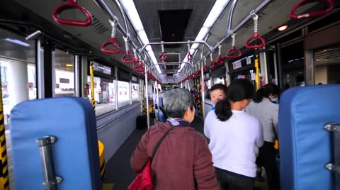 Passengers leave the bus in the airport of Hong Kong Stock Footage