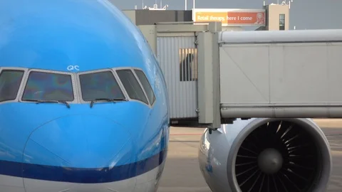 Passengers leaving a plane through jet bridge. Shot in 4k. Stock Footage 90801828