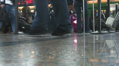 Passengers lined up to check baggage for flight Stock Footage 109357