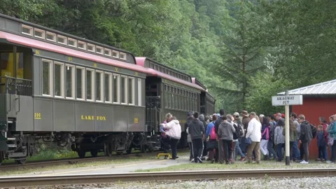 Passengers Loading Train In Skagway, Alaska Stock Footage 234078657