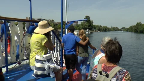Passengers Looking out Towards the Front of a Cruise Boat on River Thames Stock Footage 101979955