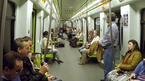 Passengers in a Metro Subway Car Stock-Footage 75089587