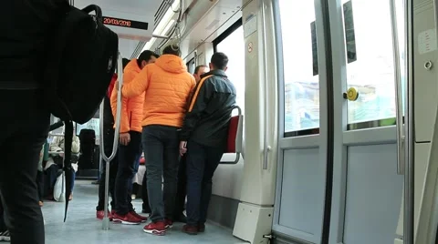 Passengers in modern driving tram Stock Footage 67382010