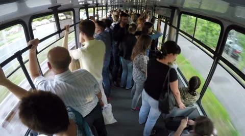 Passengers in an modern moving tram timelapse Stock Footage 62575991