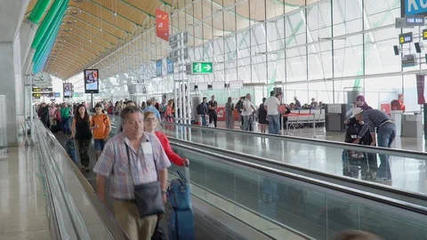 Passengers moving on escalator Stock Footage 112416333
