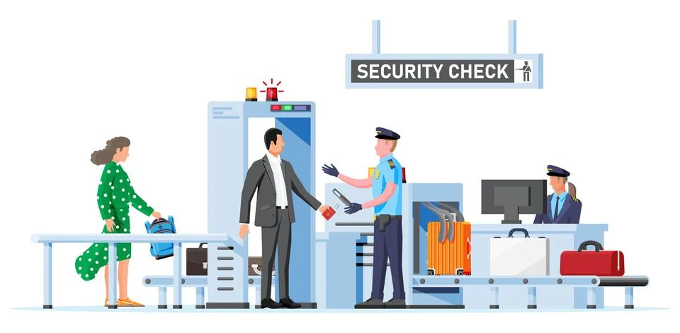 Passengers Passes Security Check. Stock Illustration