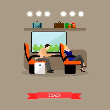 Passengers in public transport concept vector banner. People in train. Subway Stock Illustration