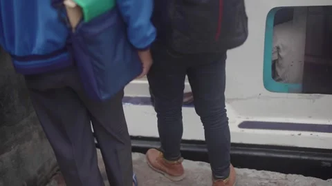 Passengers queue to board a ferry in North Kalimantan Stock Footage 284497184