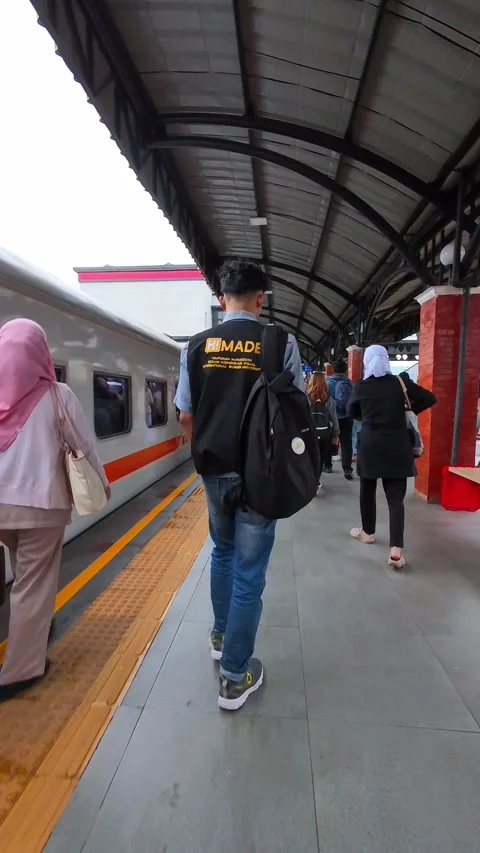 Passengers queuing to get off the train and exiting the train station Video stock 330712699