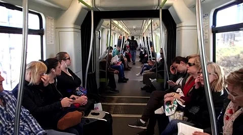 Passengers riding on a Metro Train Car 動画素材 63072885