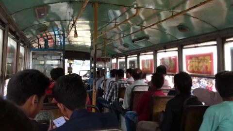 Passengers running in a local transportation Video stock 104839838