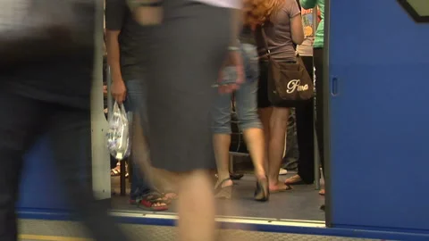 Passengers Rush to Catch the Skytrain at Siam Station, Bangkok Stock Footage 327889085