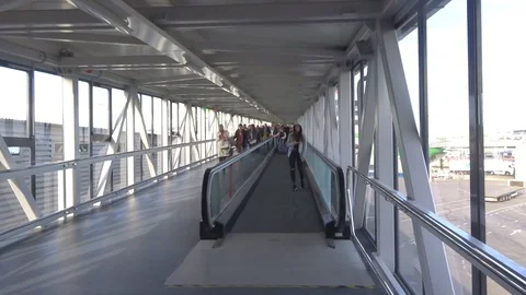 Passengers rush on a closed ladder - the ferry came to the port Stock Footage 94820767