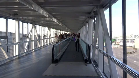 Passengers rush on a closed ladder - the ferry came to the port Stock Footage 109546232