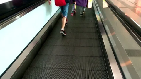 Passengers rush to the plane on a treadmill Stock Footage 91321282