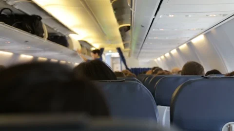 Passengers seated inside the aircraft Stock Footage 88732339