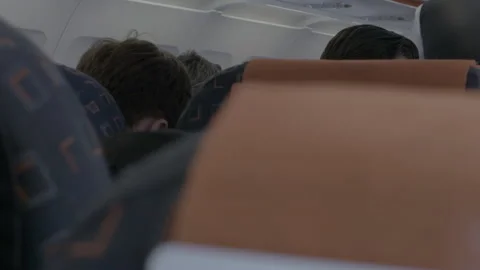 Passengers Seated Inside Commercial Airplane Cabin Stock-Footage 343977344