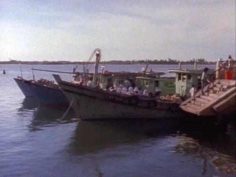 Passengers settled in a boat and ready to sail Stock Footage 79883107
