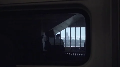 Passengers silhouettes station air train Freedom Tower New York City NYC Stock Footage