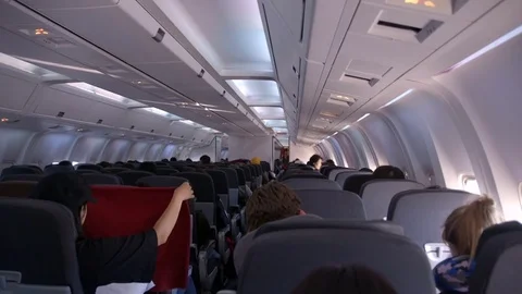 Passengers Sit on Airplane Stock Footage 83293040