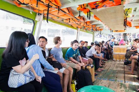 Passengers Sitting Inside Inter Island Boat Cabin Photos