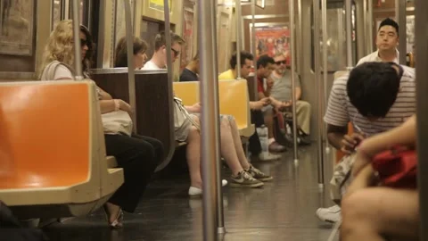 Passengers Sitting Inside Moving Subway Train Car Vídeos de archivo 341323370