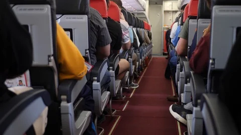 Passengers Sitting Inside Plane Stock Footage 121781523