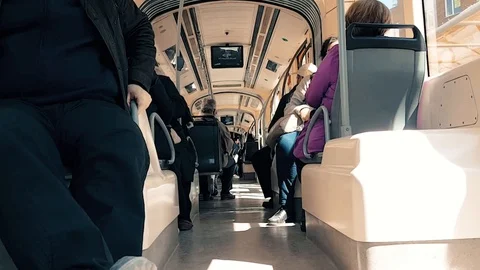 Passengers sitting in tram at day time Stock-Footage 96911682