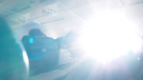 Passengers sleep on the plane, drunk man sleeps on the plane Stock Footage 112141631