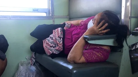 Passengers Sleeping In A Thai Old Train Stock Footage 92458147