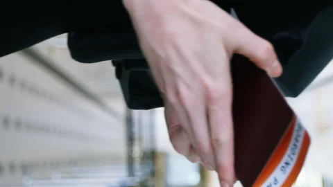 Passengers standing with boarding pass in queue Video stock 300428423