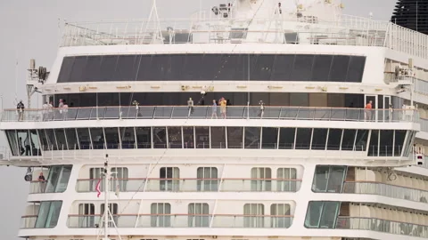 Passengers standing on upper observation deck of viking Sky cruise ship Stock Footage 329401136