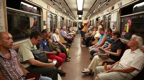Passengers in the subway car. Stock Footage 40447106