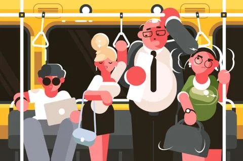 Passengers in subway car Stock Illustration