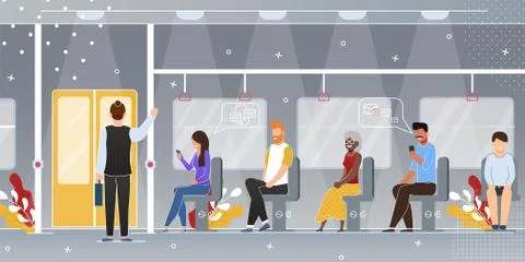 Passengers in Subway Train Wagon Vector Concept Stock Illustration