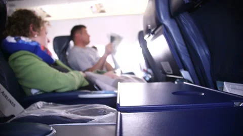 Passengers take rest during  a flight in business class Video stock 32966250
