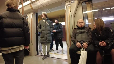 Passengers taking the subway in Brussels, Belgium Stock Footage 234411054