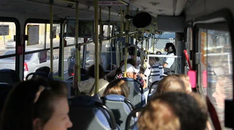 Passengers talk inside a metropolitan bus in Porto Alegre, Brazil Stock Footage 23194164
