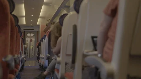 Passengers Traveling Inside Modern Train Carriage Stock Footage 344604243