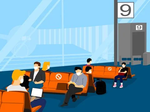 Passengers waiting to board a plane Stock-Illustration