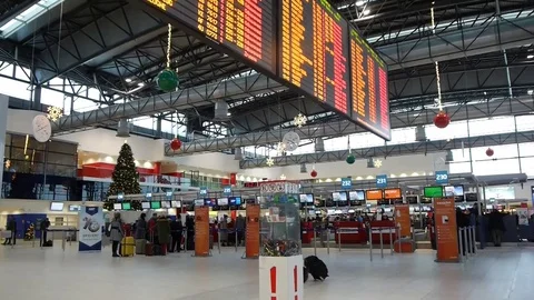 Passengers waiting to check in flight. Stock Footage 71251788