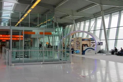 Passengers waiting for departure in Warsaw Chopin Airport, Poland Stock Photos