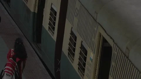  passengers walk at the train station  Video stock 146205278