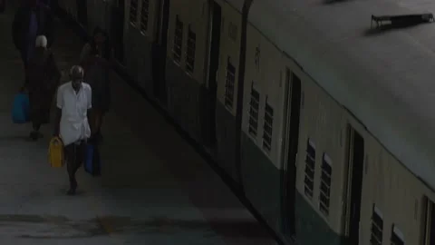 The passengers walk at the train station  Video stock 146205359